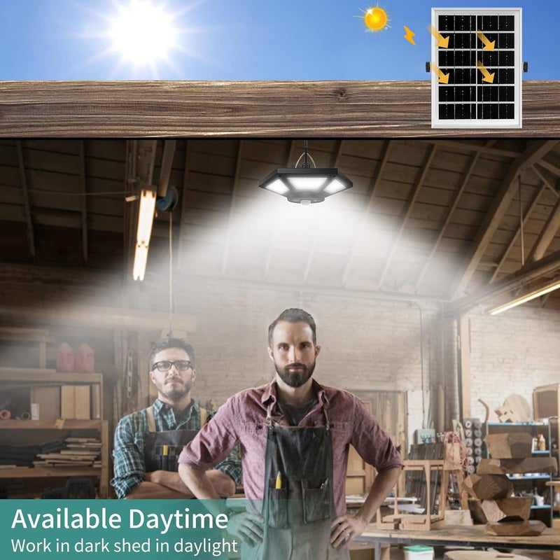 AEQ Solar Shed Light Indoor Outdoor Work in Daytime with Remote Control, 360° Lighting Waterproof Solar Indoor Lights with Motion Sensor/Timer/5 Modes for Home Garage Barn - Image 2
